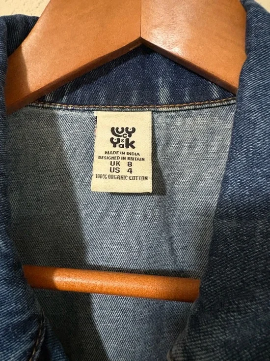 Lucy & Yak Ragan Blue Cotton Denim Short-Sleeve Wide-Leg Zip Up Jumpsuit Side 4 - Picture 5 of 16